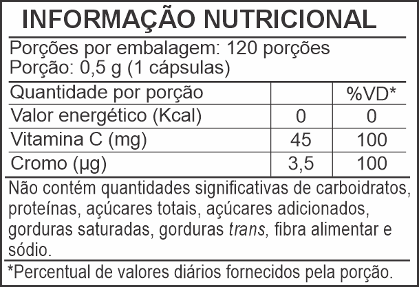 Informação Nutricional - PICOLINATO DE CROMO E VITAMINA C